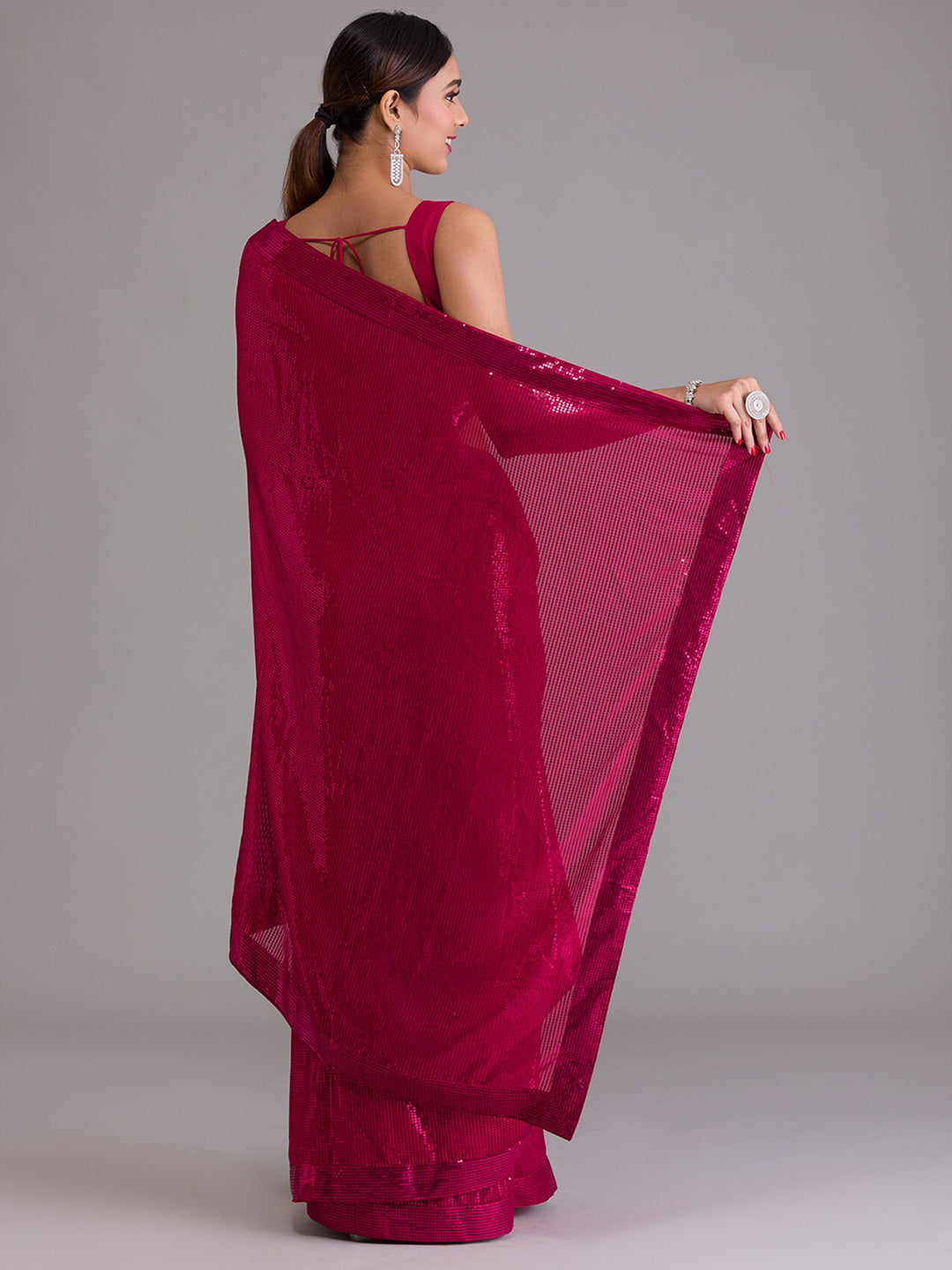 Koskii Maroon Embellished Sequinned Saree - Distacart