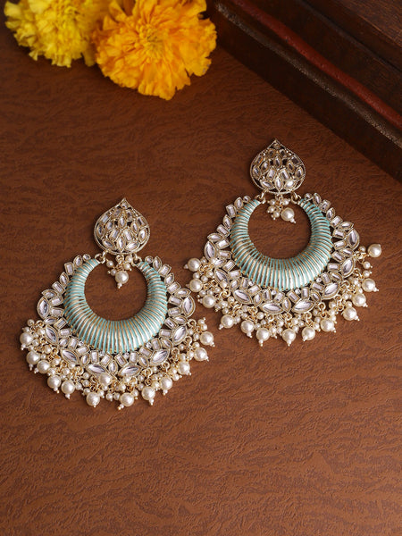 Shoshaa Sea Green & Gold-Plated Classic Chandbalis - Distacart