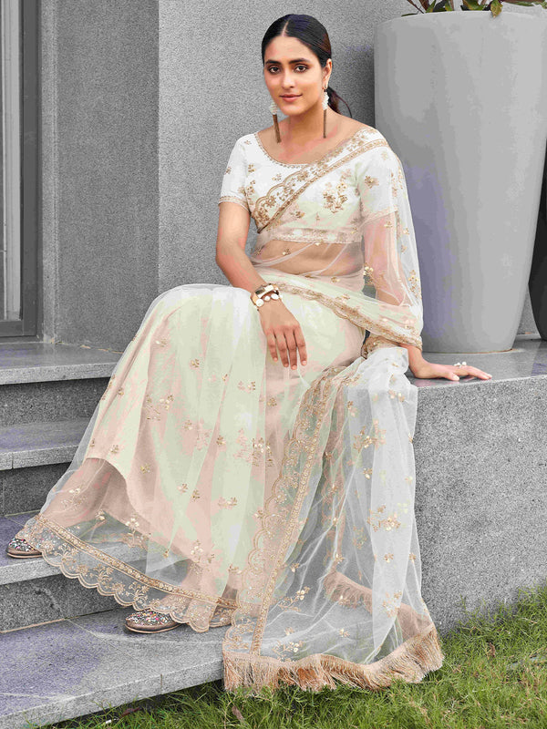 Tikhi Imli Ethnic Motifs Sequinned Embroidered Net Saree - Distacart