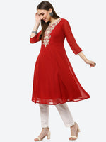 Thumbnail for Biba Women Red Ethnic Motifs Embroidered Kurta - Distacart