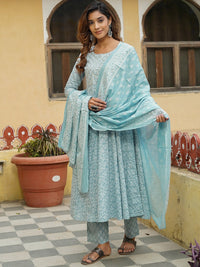 Thumbnail for Kalini Floral Printed Gotta Patti Pure Cotton Kurta with Trousers & With Dupatta - Distacart