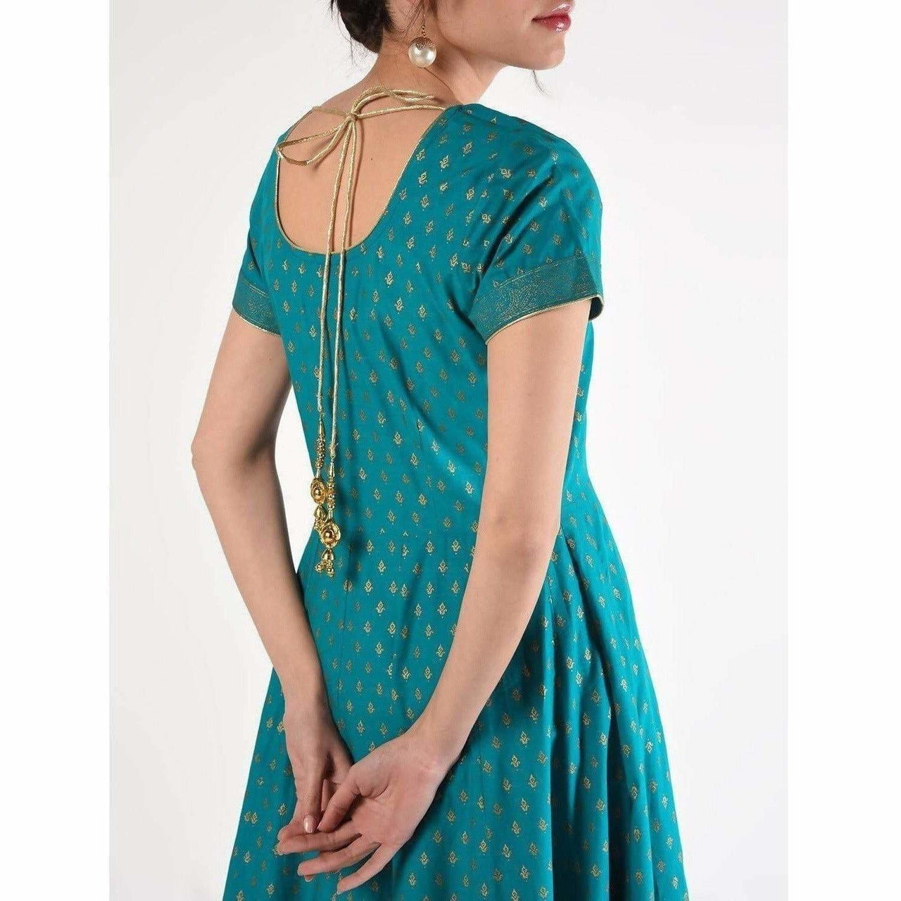 Cheera Women's Hand Block Print Ghagra Style Anarkali Kurta (CH039K)