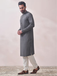 Thumbnail for Manyavar Men Floral Embroidered Kurta with Pyjamas - Distacart