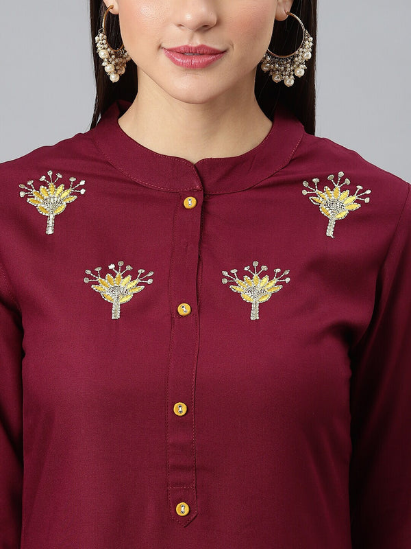 Khushal K Women Ethnic Motifs Embroidered Kurta with Trousers - Distacart