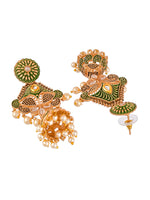 Thumbnail for Shoshaa Green & Gold-Toned Contemporary Jhumkas Earrings - Distacart