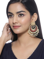 Thumbnail for Shoshaa Red & Off-White Kundan Studded & Beaded Crescent Shaped Chandbalis - Distacart