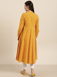 Thumbnail for Sangria Women Mustard Yellow & Red Printed A-Line Kurta - Distacart
