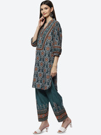 Thumbnail for Biba Women Green Ethnic Motifs Printed Kurta with Salwar - Distacart
