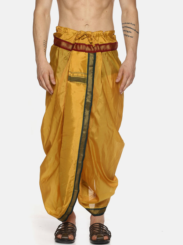 Sethukrishna Men Yellow Solid Readymade Dhoti Pants With Angavastram - Distacart