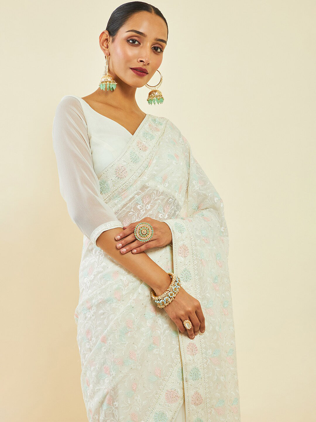 Soch Floral Embroidered Saree - Distacart