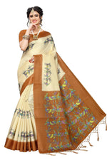 Thumbnail for Vamika Multicolor & Brown Kalamkari With Jhalar Khadi Silk Saree