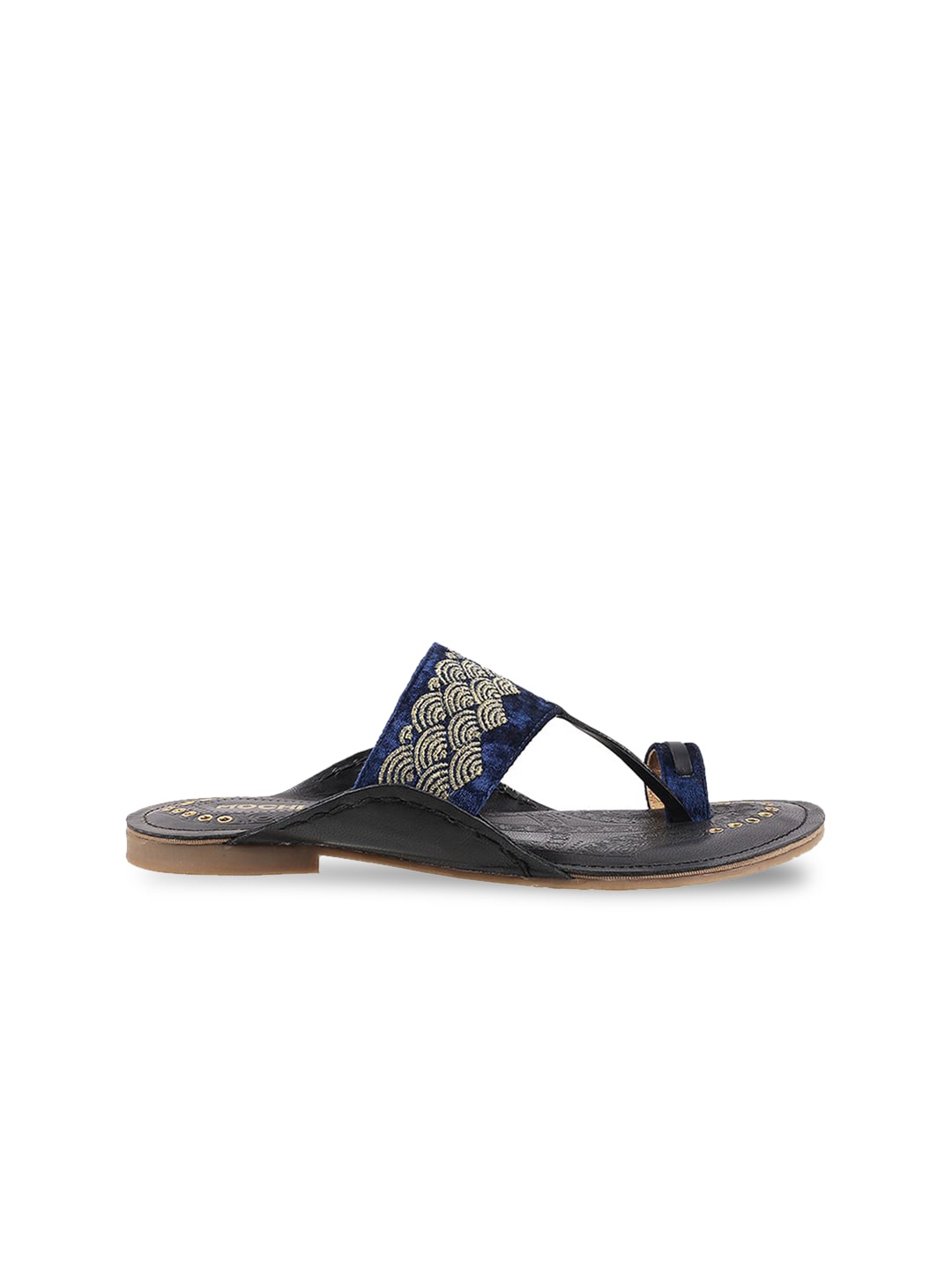 Mochi Men Blue & Gold-Toned Ethnic Leather Comfort Sandals - Distacart