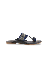 Thumbnail for Mochi Men Blue & Gold-Toned Ethnic Leather Comfort Sandals - Distacart