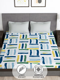 Thumbnail for Story@home Arena White & Blue Geometric Printed 180 TC Queen Bedsheet & 2 Pillow Covers - Distacart