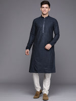 Thumbnail for Manyavar Men Blue Embroidered Kurta with Pyjamas - Distacart