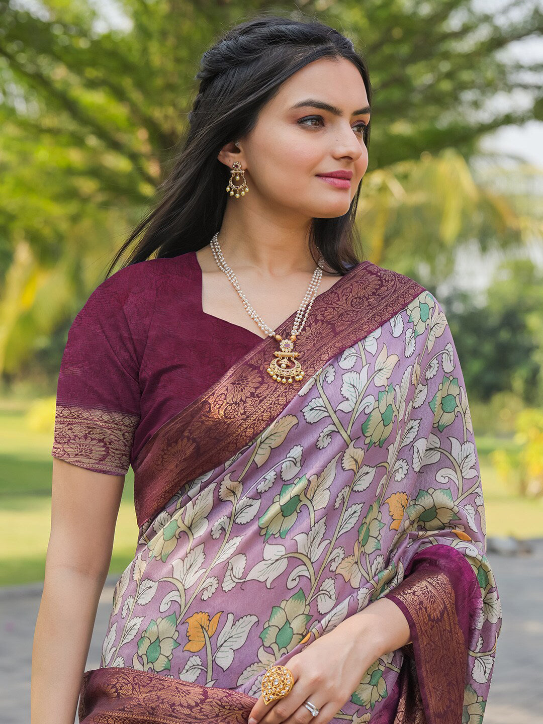Tikhi Imli Floral Printed Zari Ready to Wear Saree - Distacart