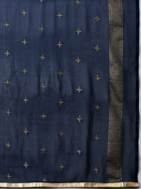 Thumbnail for Saree Mall Navy Blue & Gold-Toned Embroidered Unstitched Dress Material - Distacart