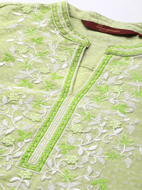 Thumbnail for Sangria Women Green Floral Yoke Design Thread Work Pastels Kurta - Distacart