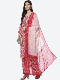 Thumbnail for Biba Women Red Floral Printed Kurta with Trousers & With Dupatta - Distacart