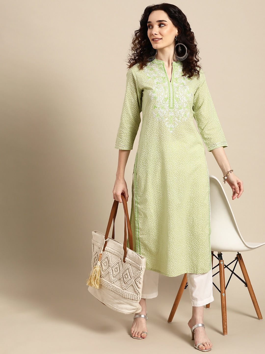 Sangria Women Green Floral Yoke Design Thread Work Pastels Kurta - Distacart