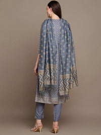 Thumbnail for HERE&NOW Chevron Printed Anarkali Kurta with Trousers & Dupatta - Distacart