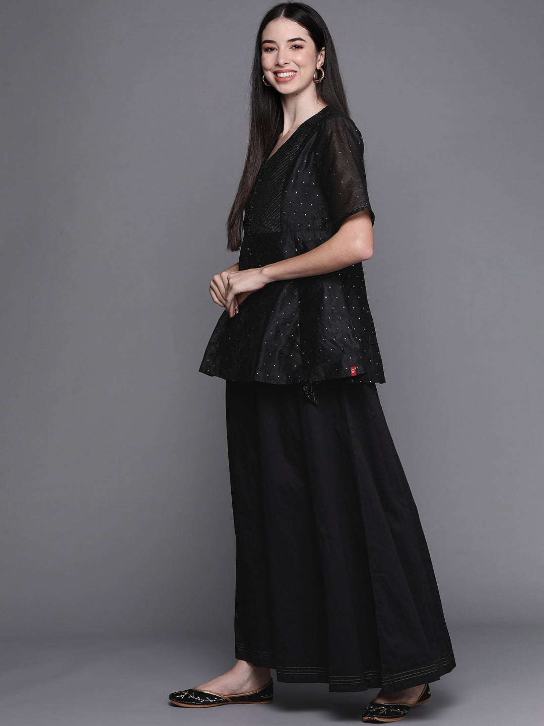 Biba Women Black Embellished Kurti with Palazzos - Distacart
