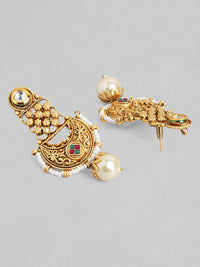 Thumbnail for Rubans Gold-Plated White & Green Stone-Studded & Pearl Beaded Handcrafted Jewellery Set - Distacart