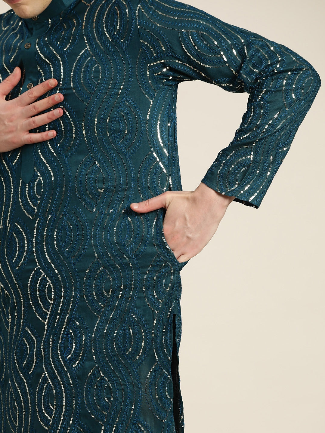 Sojanya Men Quirky Embroidered Sequinned Kurta - Distacart