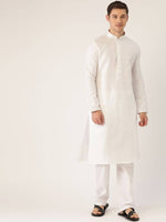 Thumbnail for Manyavar Men White Self Design Kurta with Pyjamas - Distacart