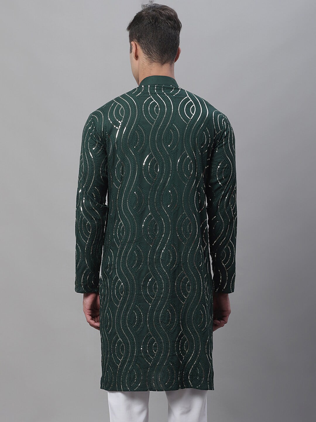 Sojanya Band Collar Sequined Pure Cotton Kurta - Distacart