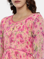 Thumbnail for Souchii Pink & Yellow Floral Printed Fit & Flare Dress - Distacart