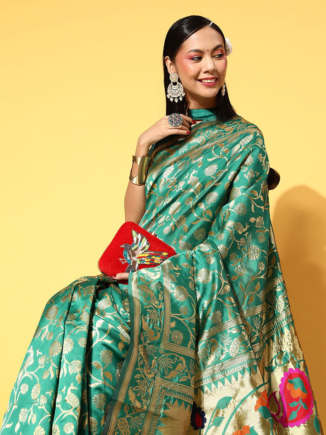 Saree Mall Ethnic Motifs Silk Blend Banarasi Sarees - Distacart