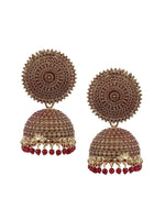Thumbnail for Mominos Fashion Joharkamal Gold-Plated Meenakari Jhumkas For Women & Girls (Maroon) - Distacart