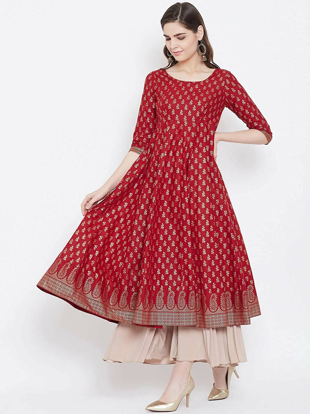 Cheera Embellished Daily Wear Cotton Blend Kurta - Red - Distacart