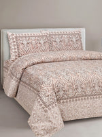 Thumbnail for Lali Prints Brown & White Ethnic Motifs Cotton 180 TC King Bedsheet with 2 Pillow Covers - Distacart