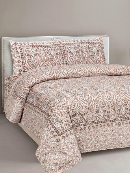 Lali Prints Brown & White Ethnic Motifs Cotton 180 TC King Bedsheet with 2 Pillow Covers - Distacart