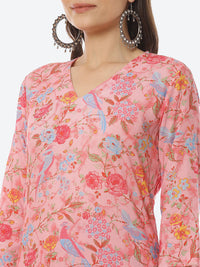 Thumbnail for Biba Women Pink Floral Printed Regular Kurta with Trousers - Distacart