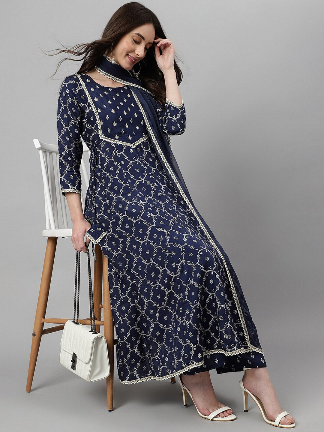 Khushal K Ethnic Motifs Printed Sequinned Kurta with Palazzos & Dupatta - Distacart