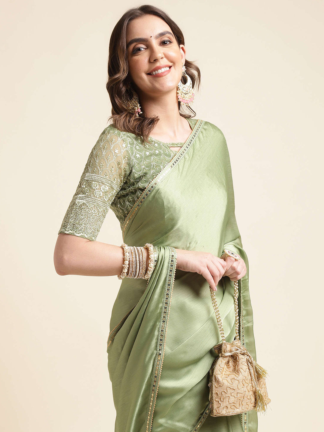 Mitera Sequinned Pure Chiffon Saree - Distacart