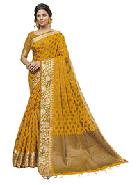Thumbnail for Pisara Women's Mustard Chanderi Cotton Silk Saree With Blouse Piece