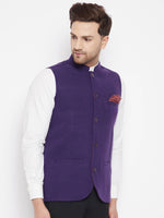 Thumbnail for Even Apparels Purple Wool Men's Nehru Jacket-Contrast Lining-Inbuilt Pocket Square - Distacart