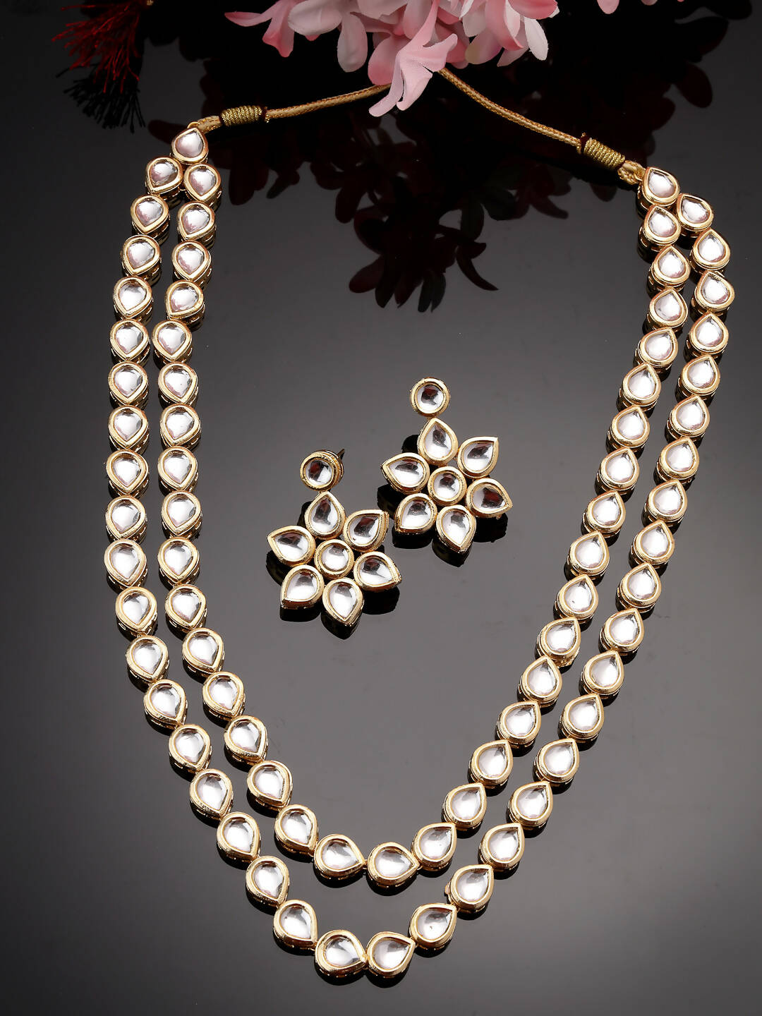 NVR Women's Gold-Plated Kundan 2 Layered Handcrafted Jewellery Sets With Drop Earrings - Distacart