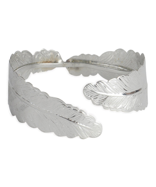 Brass Alloy Siver Plated Leaf Shape Cuff Bangle - The Pari - Distacart