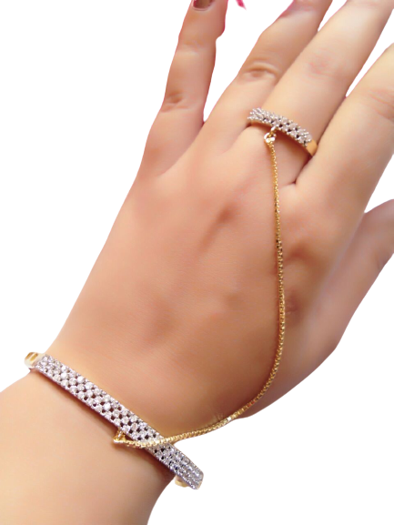 Gold-Plated Alloy American Diamond Hand Harness Bracelet - The Pari - Distacart