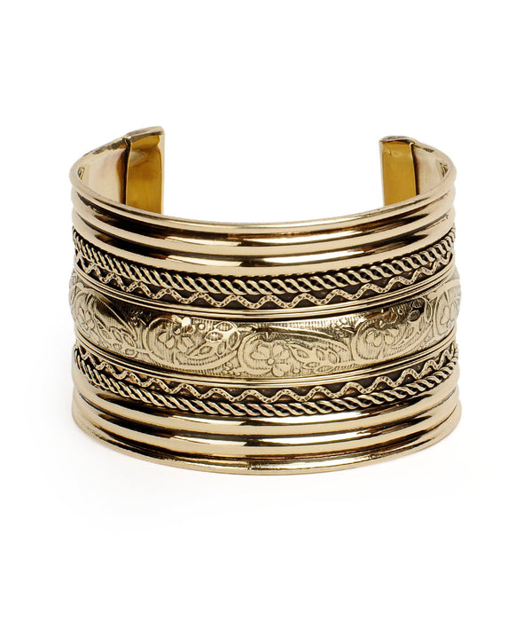 Brass Alloy Classic Engraved Gold Cuff Bangle - The Pari - Distacart