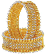Thumbnail for Gold-Plated Alloy Pearl Studded Designer Screw Bangle Set - The Pari - Distacart