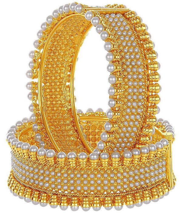 Gold-Plated Alloy Pearl Studded Designer Screw Bangle Set - The Pari - Distacart