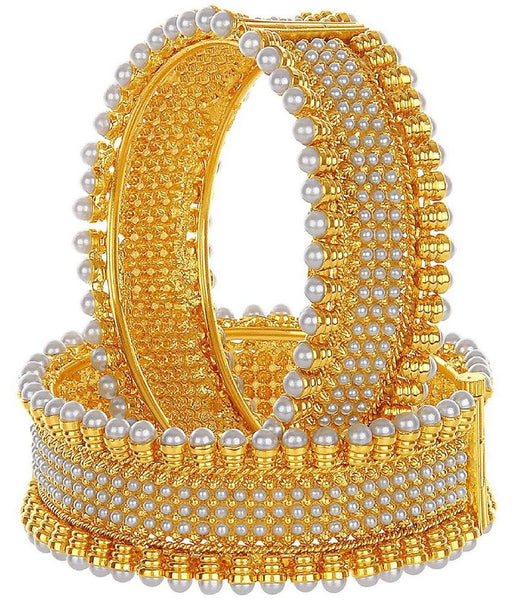 Gold-Plated Alloy Pearl Studded Designer Screw Bangle Set - The Pari - Distacart
