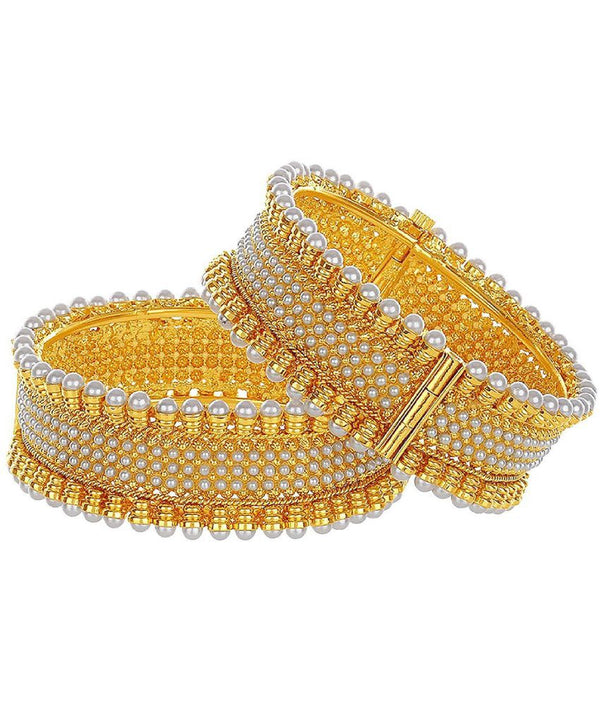 Gold-Plated Alloy Pearl Studded Designer Screw Bangle Set - The Pari - Distacart