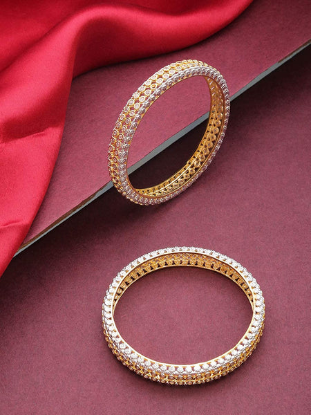 Gold-Plated Alloy Elagant Design American Diamond Bangle Set - The Pari - Distacart